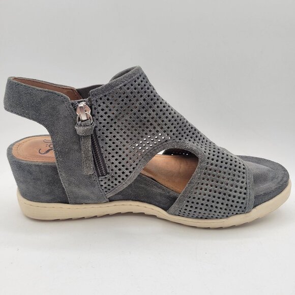 Sofft Shandi Sandals Gray Suede Open Toe Strappy Comfort Wedge Side Zip Womens 8 - Picture 5 of 11